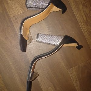 Crystal Bling Clear Strap Black Heels Size 9